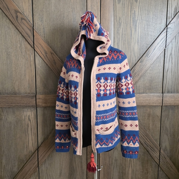 Anthropologie Sparrow Blue and Red Knit Cardigan - Picture 1 of 4